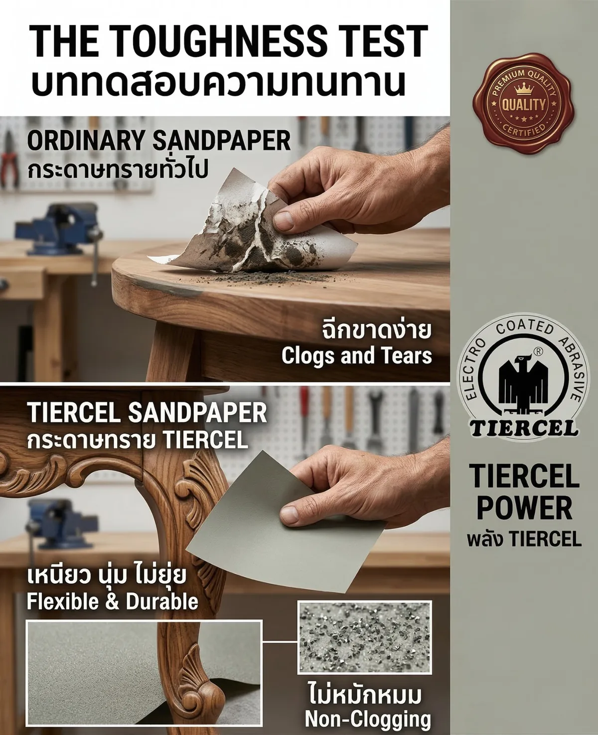 บททดสอบความทนทาน กระดาษทราย Tiercel เทียบกับกระดาษทรายทั่วไป